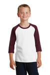 port & company raglan youth white and maroon