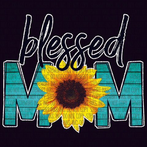 Transfer - Blessed Mom Sunflower with Aqua Wood