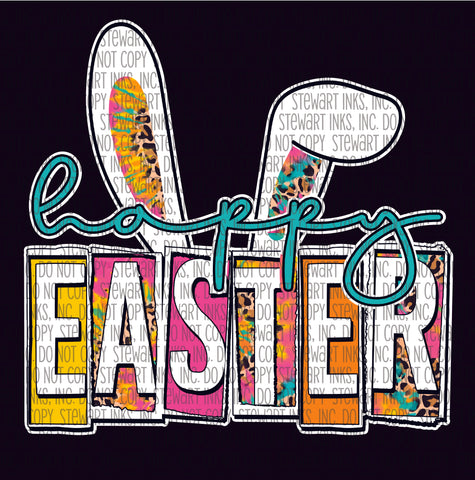 Transfer - Happy Easter Ears Leopard Tie-Dye