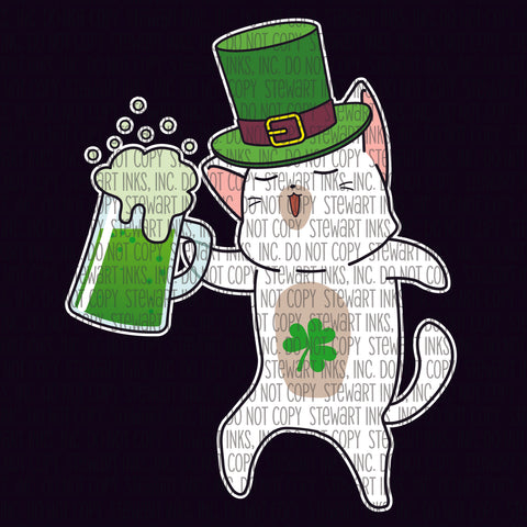 Transfer - St. Patrick's Cat with Hat & Beer