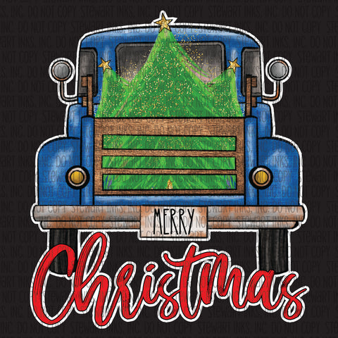 Transfer - Merry Christmas Tree Truck Blue