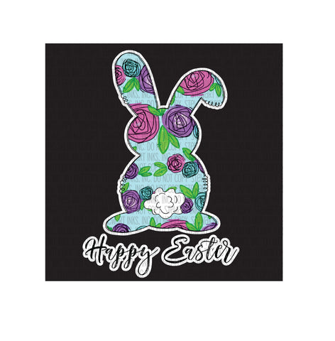 Transfer - Bunny Floral Blue Happy Easter