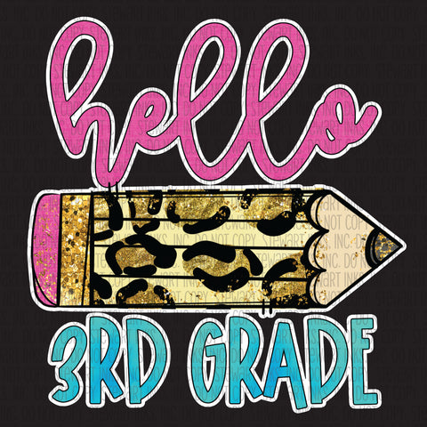 Transfer - Hello 3rd Grade Leopard Pencil
